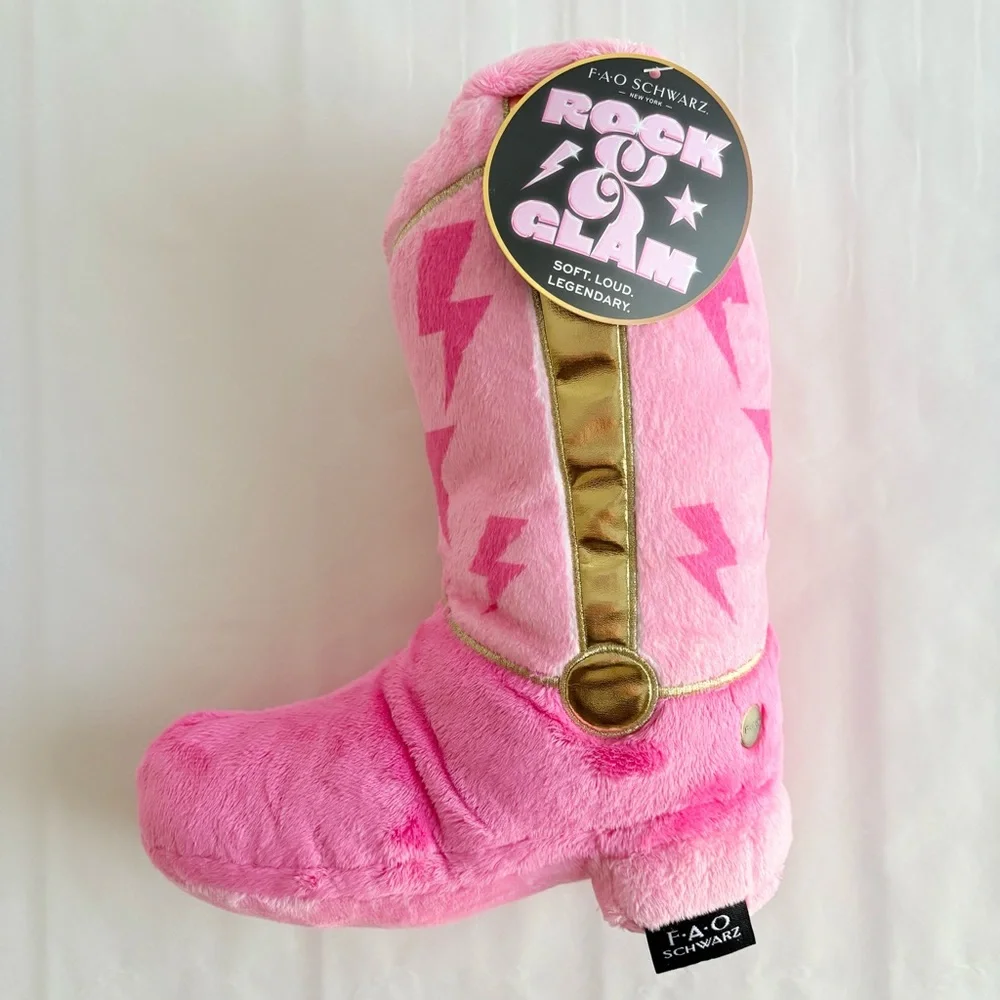 Set of 2 Pink Glam Cowboy Boot Plush FAO Schwarz 10" LIMITED EDITION NWT - Picture 3 of 11